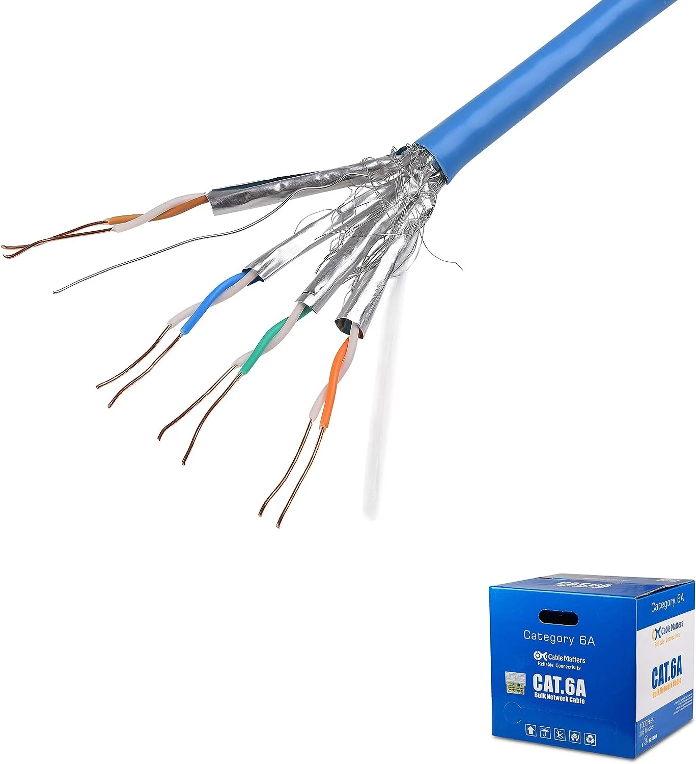 كابل Cable Matters 10Gbps UL مدرج داخل الحائط (سم) نحاسي عاري مع درع Cat 6A