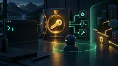 مخطط تجريدي لوكيل يستخدم مرجع سر و SSH Agent وأدوات MCP دون عرض المفاتيح الخاصة.