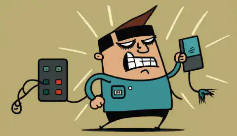 A cartoon illustration of a thief using an electronic device to steal credit card information from a person's wallet.