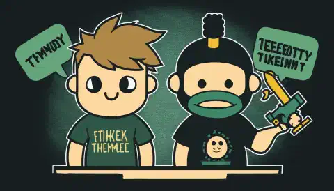 صورة متحركة تظهر شخصيتين، واحدة ترتدي قميص أكاديمية HackTheBox والأخرى ترتدي قميص TryHackMe، كل منهما مع فقاعة فكر فوق رأسه تحتوي على رمز ذي صلة بمنصته، وكلا الشخصيتين واقفتان على ميزان متوازن في المنتصف.