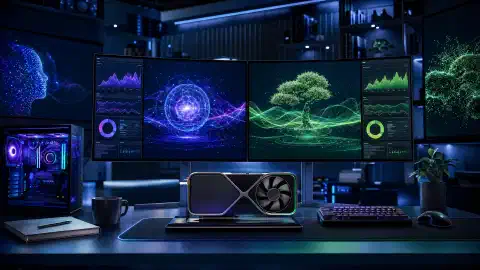 محطة عمل تعرض خيارات نماذج الذكاء الاصطناعي المحلية واستخدام ذاكرة GPU ونوافذ سياق وكلاء البرمجة