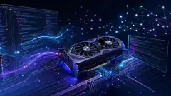 رسم توضيحي لبيئة برمجة محلية بالذكاء الاصطناعي، تضم وحدة NVIDIA RTX 4060 Ti محاطة بتدفقات بيانات مضيئة ومقتطفات شيفرة على خلفية داكنة.